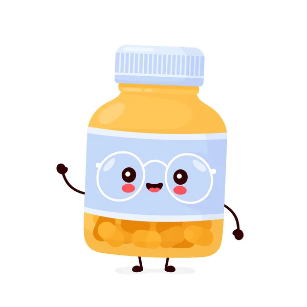 Cute happy funny pill bottle. Vector — Stock Vector