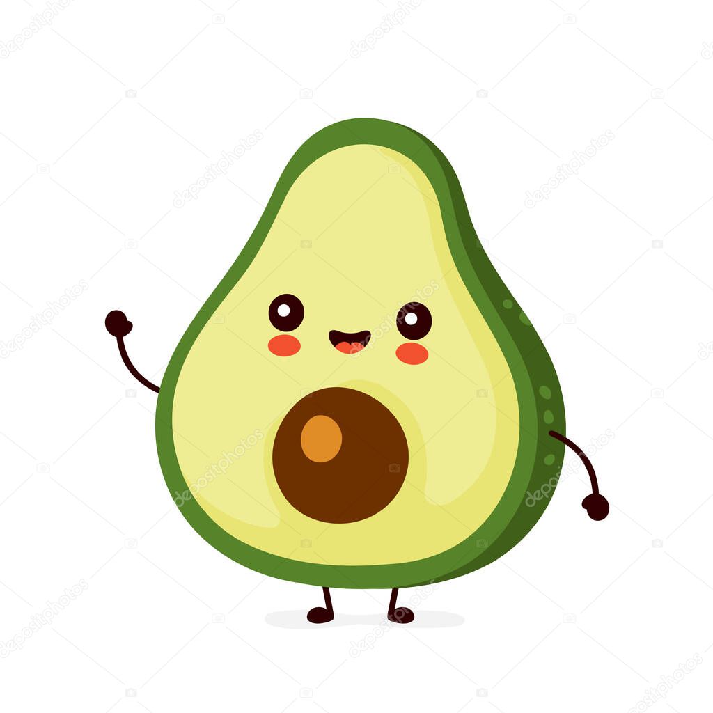 Cute happy funny avocado. Vector 