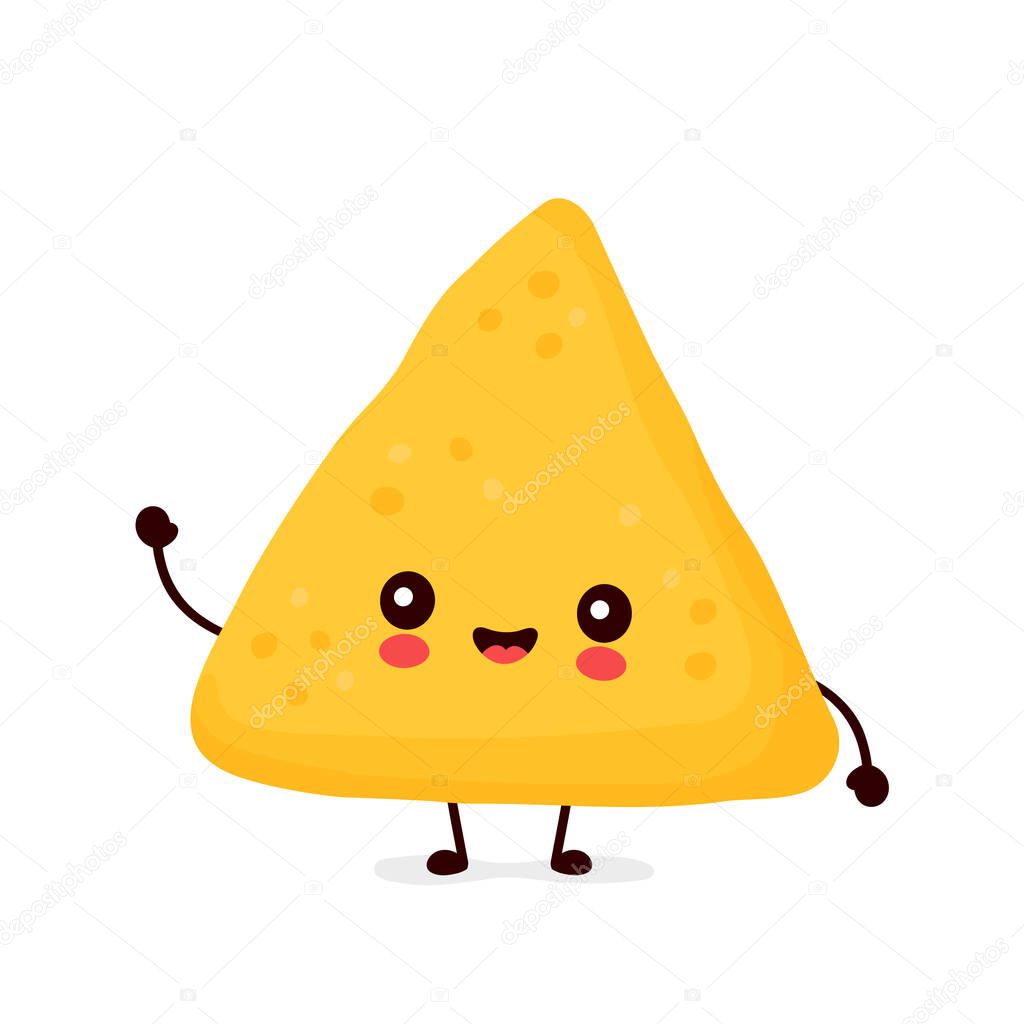 Cute happy funny nachos. Vector cartoon character illustration icon design.Isolated on white background