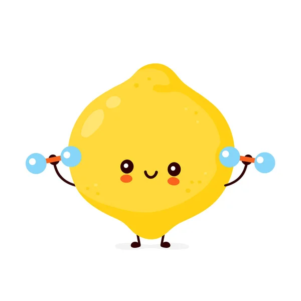 Lindo feliz divertido limón fruta con mancuernas — Vector de stock