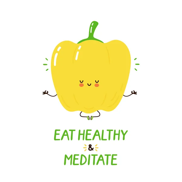 Cute happy funny bell pepper meditate — Stock Vector