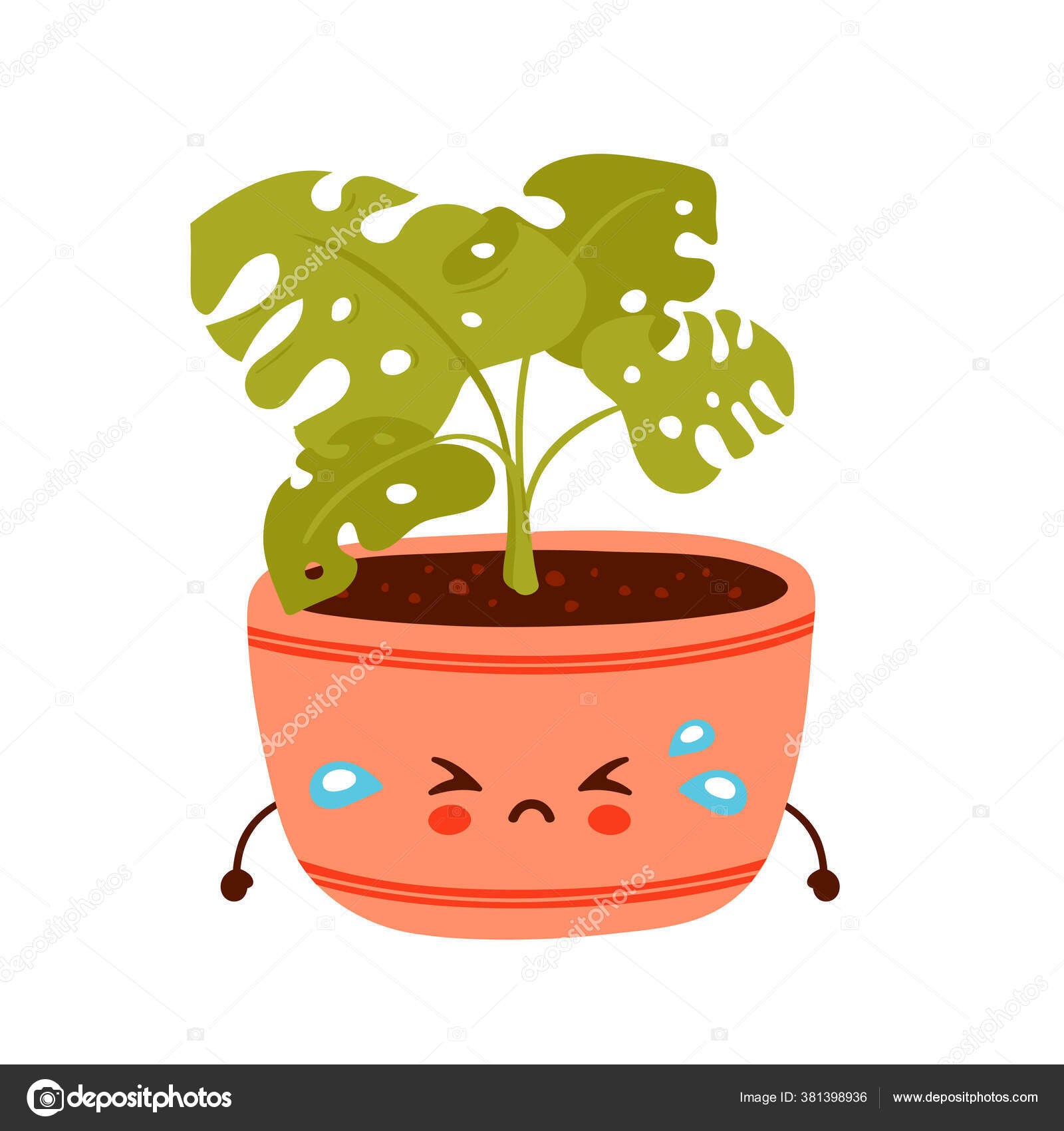 Linda planta monstera divertida triste en maceta Vector de stock #381398936  de ©Kahovsky, image size:1600x1700