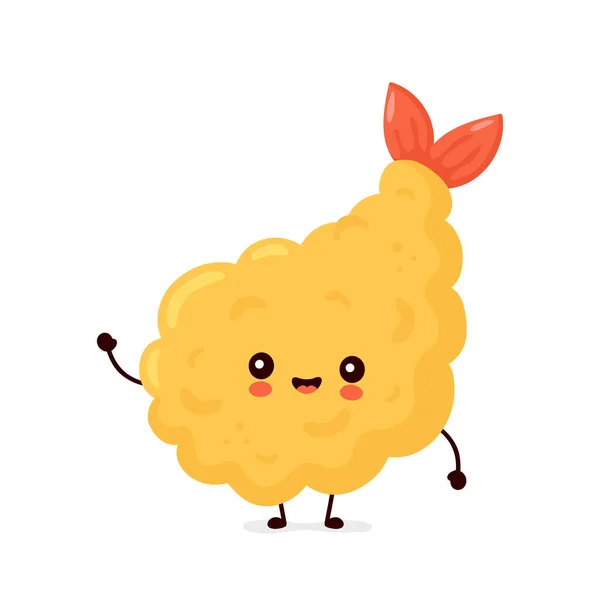 Χαριτωμένη χαρούμενη αστεία γαρίδα tempura — Διανυσματικό Αρχείο