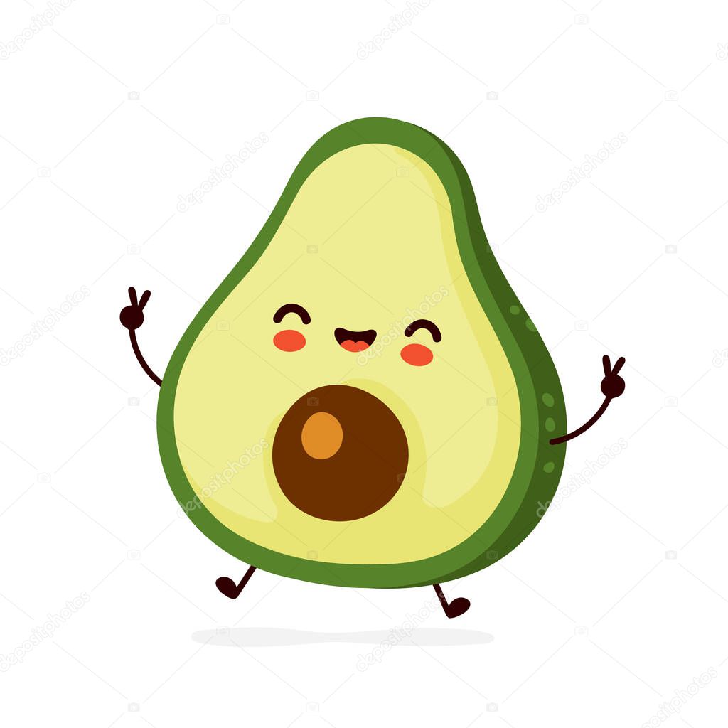 Cute happy funny avocado. Vector cartoon character illustration icon design.Isolated on white background