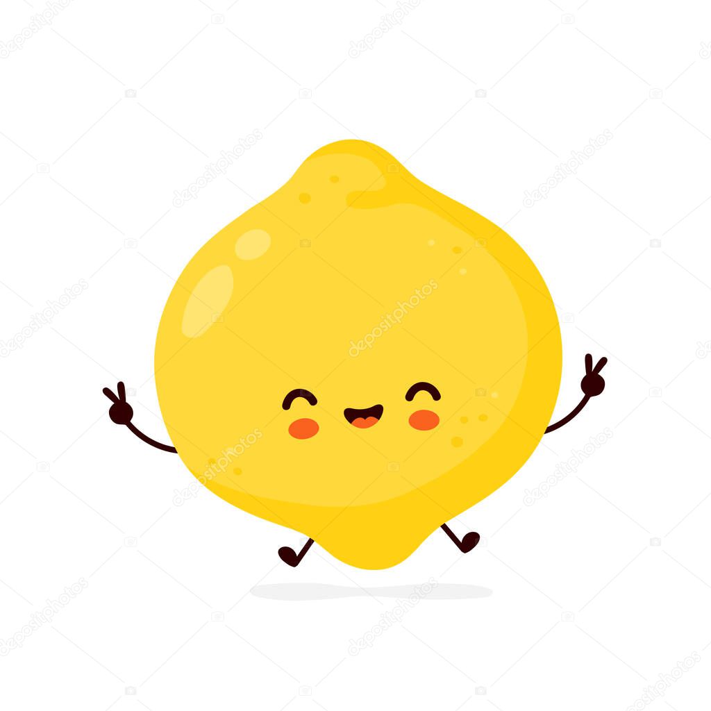 Cute happy funny lemon fruit. Vector cartoon character illustration icon design.Isolated on white background