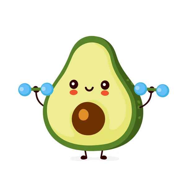 Lindo aguacate divertido feliz con pesas — Vector de stock