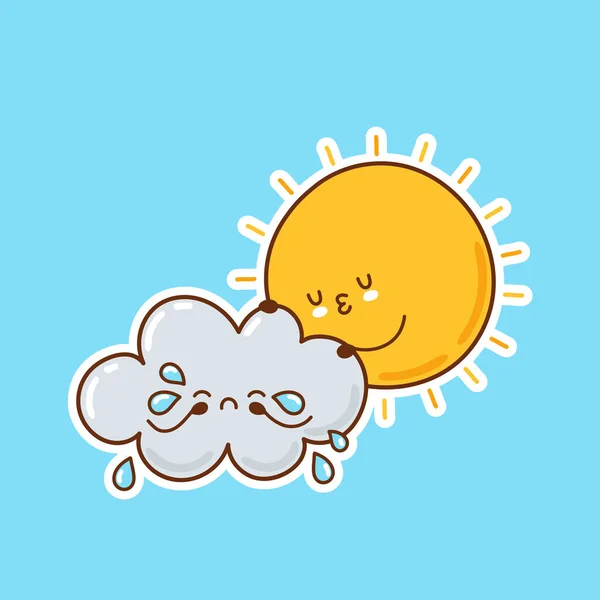 Leuke grappige zonnige knuffels huilen wolk — Stockvector