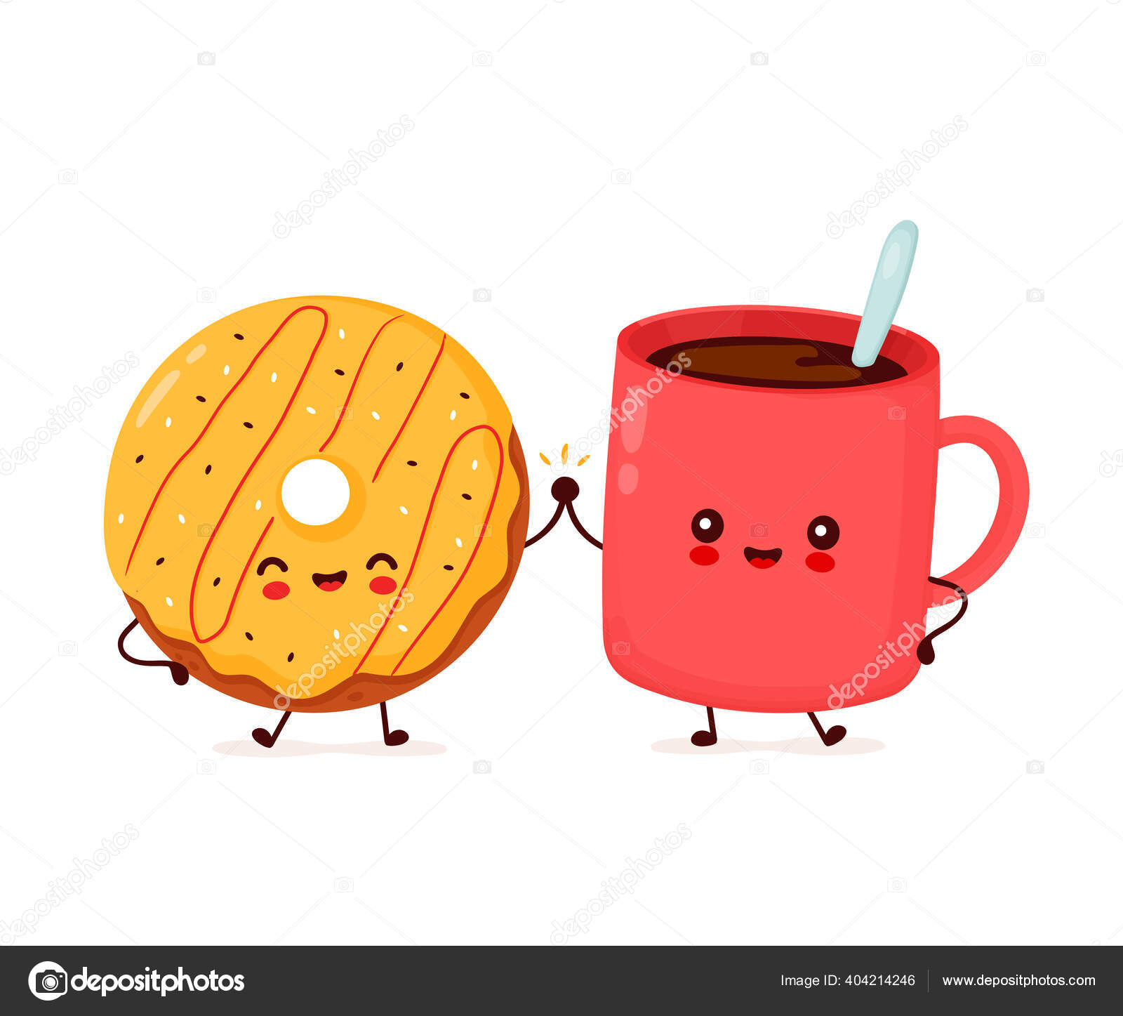 かわいい幸せなドーナツとコーヒーマグカップのキャラクター ストックベクター C Kahovsky
