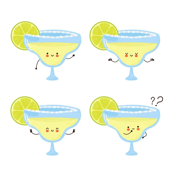 Ensemble de verre à cocktail margarita heureux mignon — Image vectorielle