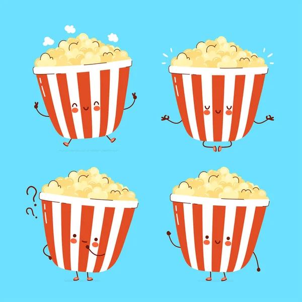 Lindo juego de caracteres de palomitas feliz — Vector de stock