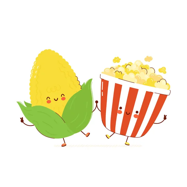 Lindo feliz palomitas de maíz y maíz carácter — Archivo Imágenes Vectoriales