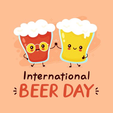 Cute happy smiling glass of beer couple clipart