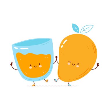 Sevimli, mutlu mango ve meyve suyu bardağı.