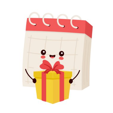 Hediye kutusu olan sevimli mutlu takvim karakteri
