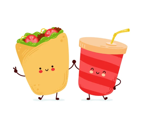 Édes boldog burrito és szódavíz. — Stock Vector