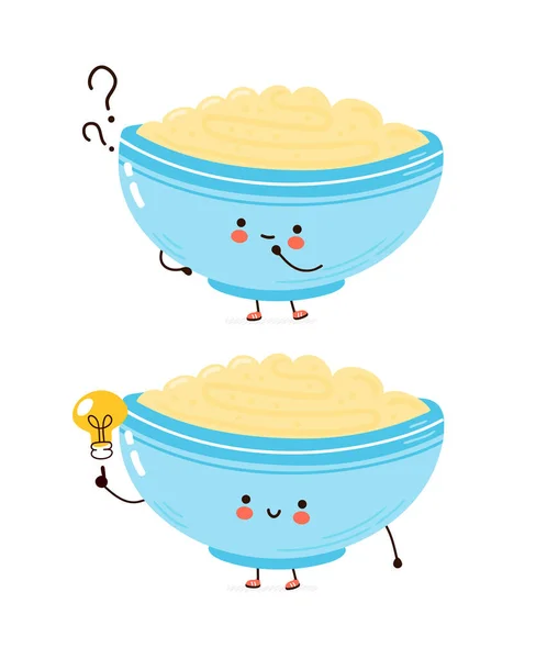 Cute bowl of oatmeal porridge with question mark — Stock Vector