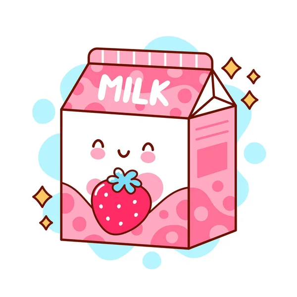 Cute happy funny flavored strawberry milk — Stock Vector