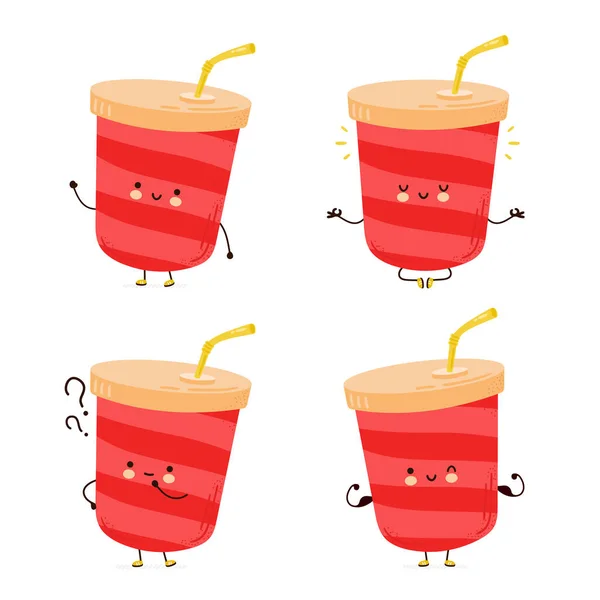 행복 한 청량 음료 컵 세트 컬렉션 — 스톡 벡터