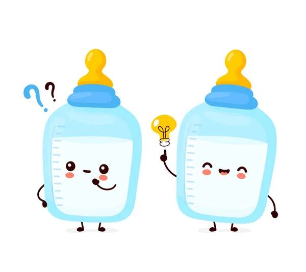 Cute happy baby bottle with nipple pacifier — Stock Vector