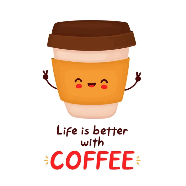 Cute szczęśliwy charakter filiżanka kawy — Wektor stockowy