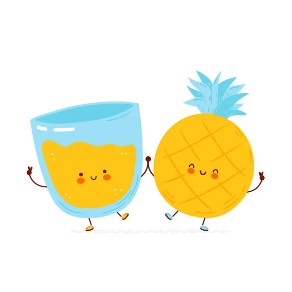 Leuke vrolijke ananas en sap glas — Stockvector