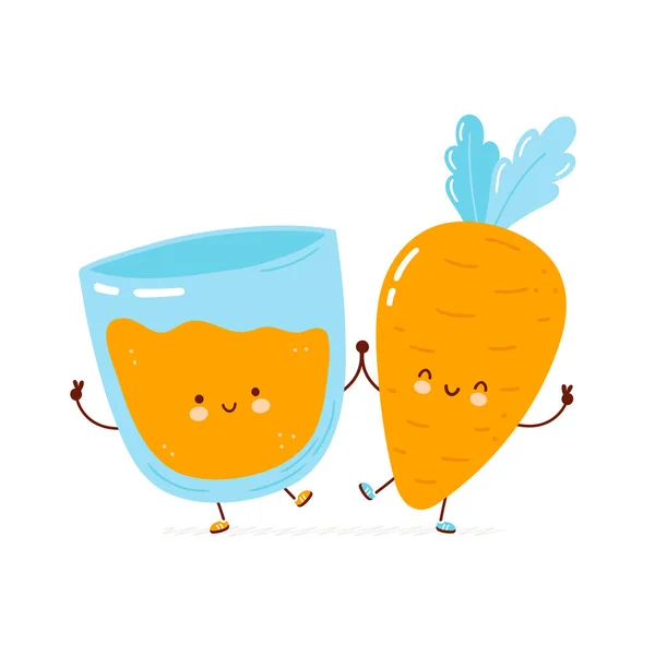 Bonita zanahoria feliz y jugo de vidrio. — Vector de stock