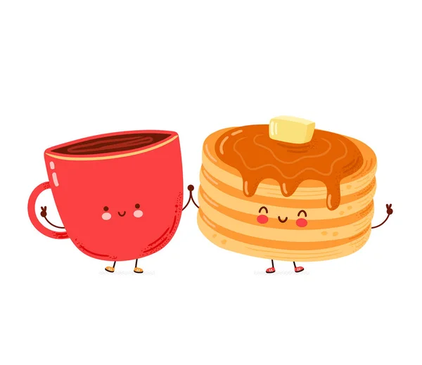 Leuke vrolijke grappige pannenkoeken en koffiemok — Stockvector