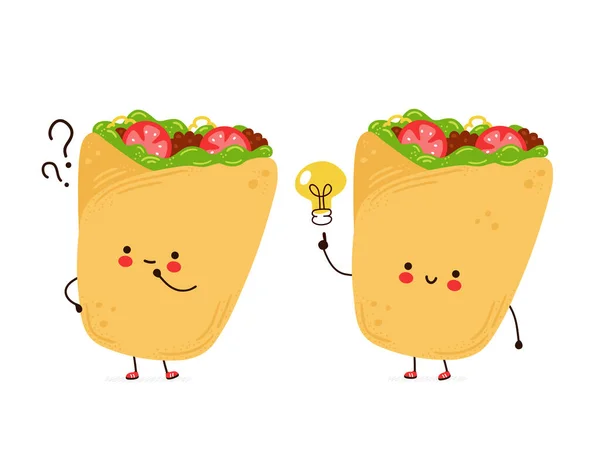 Burrito lindo con signo de interrogación y bombilla idea — Vector de stock