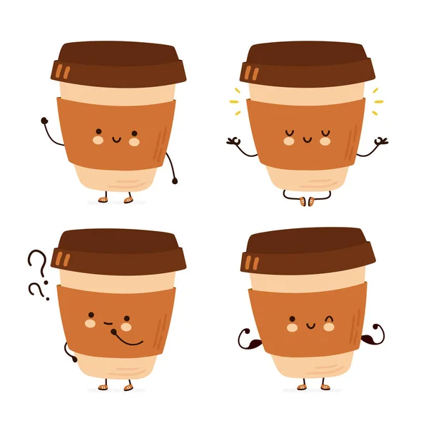 귀여운 행복 한 커피 컵 세트 컬렉션 — 스톡 벡터