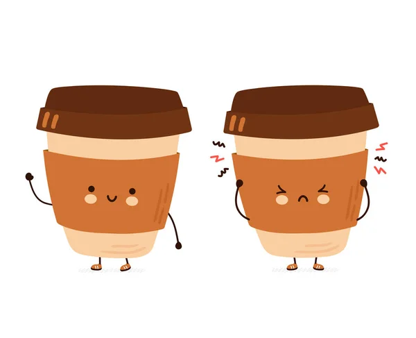 Roztomilý šťastný a smutný šálek kávy — Stockový vektor