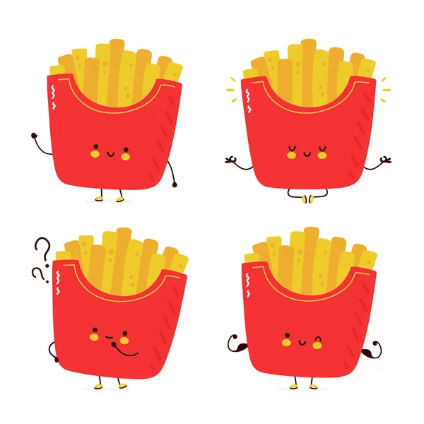 Cute happy french fries set collection — Stock Vector