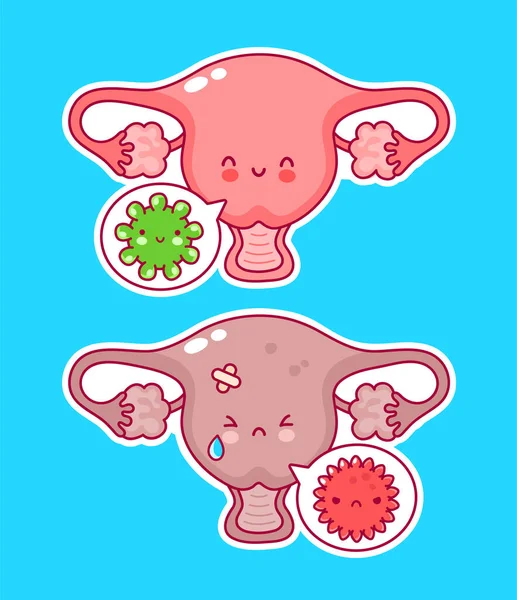 Nette Frau Gebärmutterorgan mit guten und schlechten Bakterien — Stockvektor