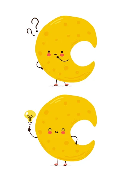 Linda luna feliz con signo de interrogación e idea — Vector de stock