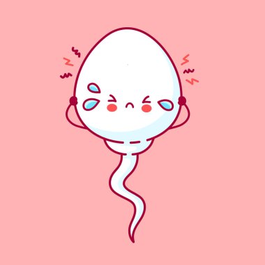 Şirin, üzgün, komik sperm hücresi. Vektör düz çizgi