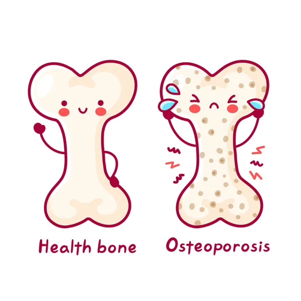 Cute happy funny healthy and osteoporosis bone — Stock Vector