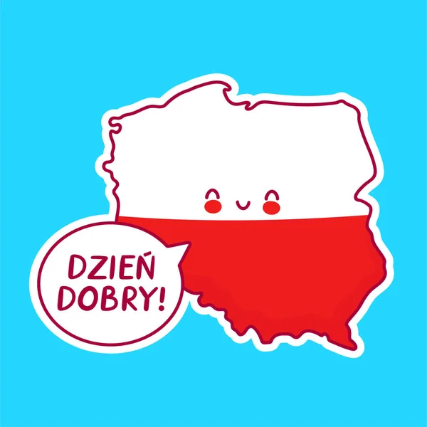 Cute szczęśliwy zabawny Polska mapa i znak flagi — Wektor stockowy