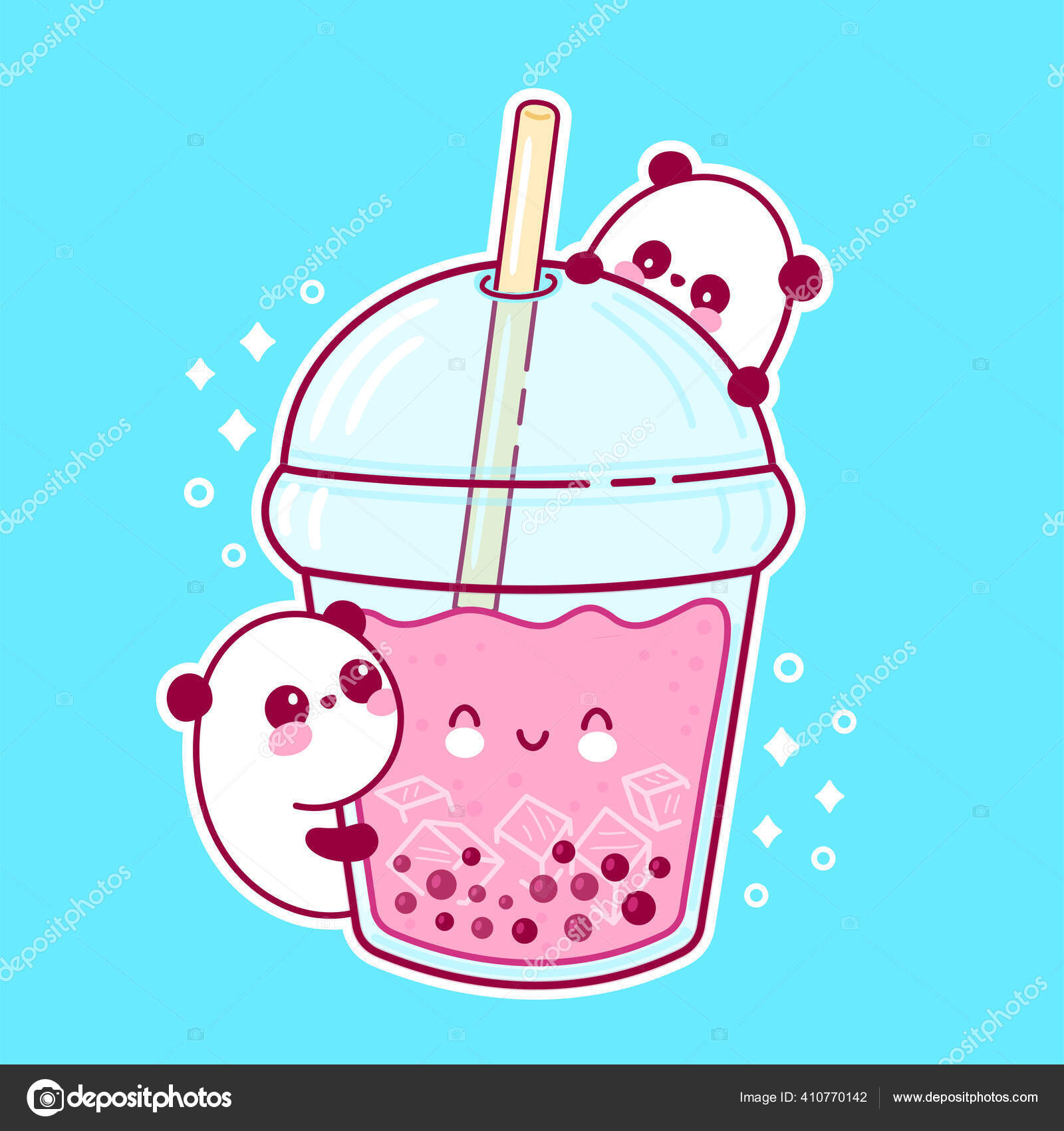 Cute happy funny bubble tea cup and pandas Stock Vector Image by ©Kahovsky #410770142 Cute happy funny bubble tea cup and pandas Stock Vector Image by ©Kahovsky #410770142