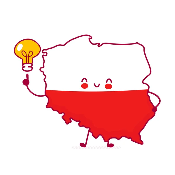 Cute szczęśliwy zabawny Polska mapa i znak flagi — Wektor stockowy