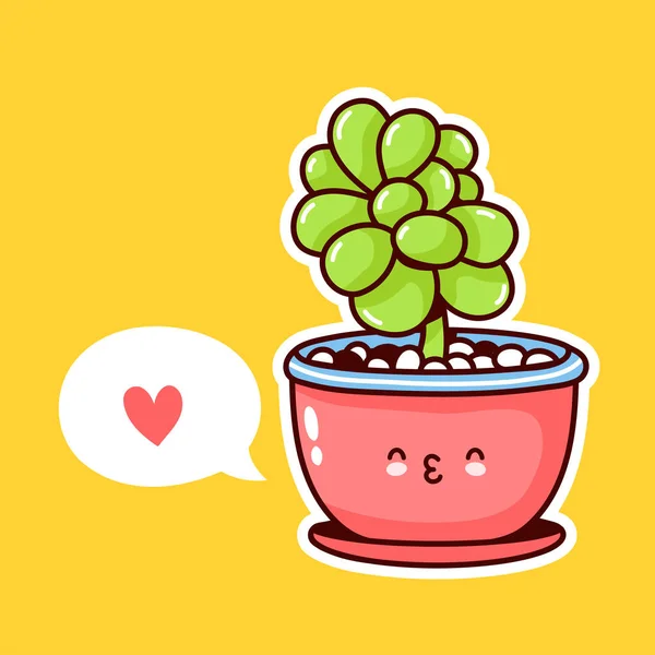 Χαριτωμένο χαρούμενο αστείο φυτό σε γλάστρα με φούσκα ομιλία — Διανυσματικό Αρχείο