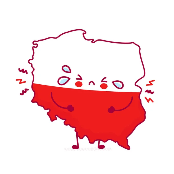 Cute smutny śmieszne Polska mapa i charakter flagi — Wektor stockowy