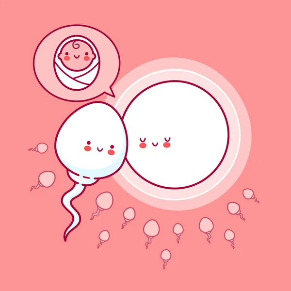 Mignon heureux spermatozoïdes drôles, ovule et bébé — Image vectorielle