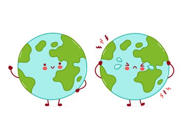 Sevimli mutlu ve üzgün komik Dünya gezegeni karakteri