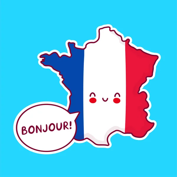 Roztomilý šťastný legrační Francie mapa a vlajka — Stockový vektor