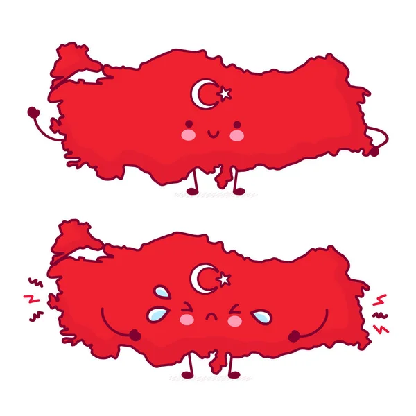 Lindo feliz y triste divertido mapa de Turquía — Archivo Imágenes Vectoriales