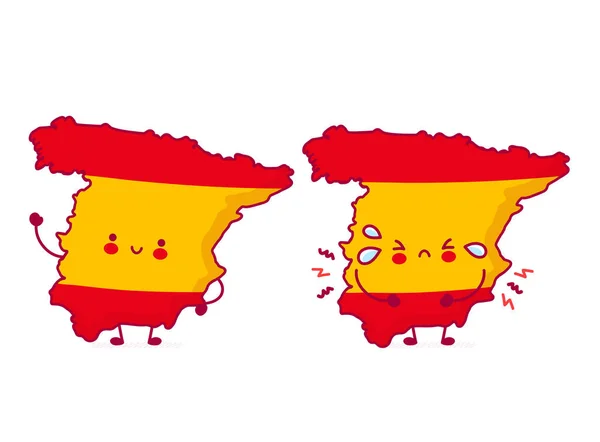 Bonito feliz e triste engraçado Espanha mapa — Vetor de Stock