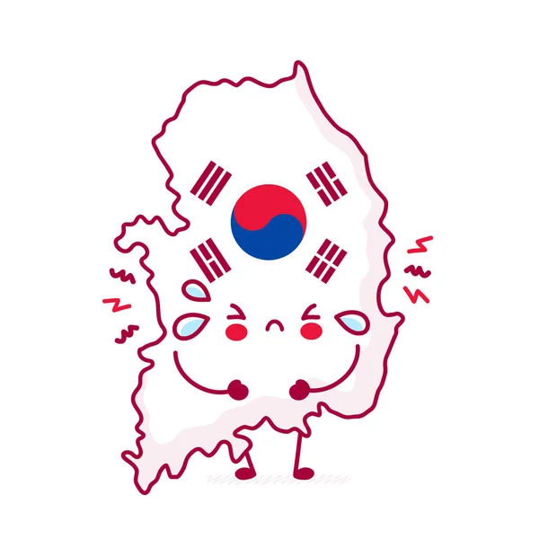 Cute smutny Korea Południowa mapa i flaga — Wektor stockowy