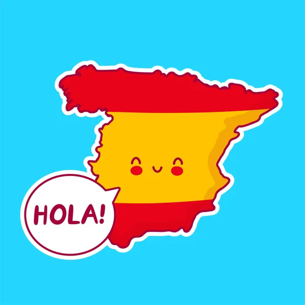 有趣而有趣的西班牙地图和国旗人物 — 图库矢量图片
