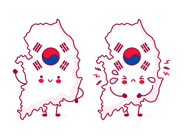 Sevimli, mutlu, komik Güney Kore haritası. — Stok Vektör