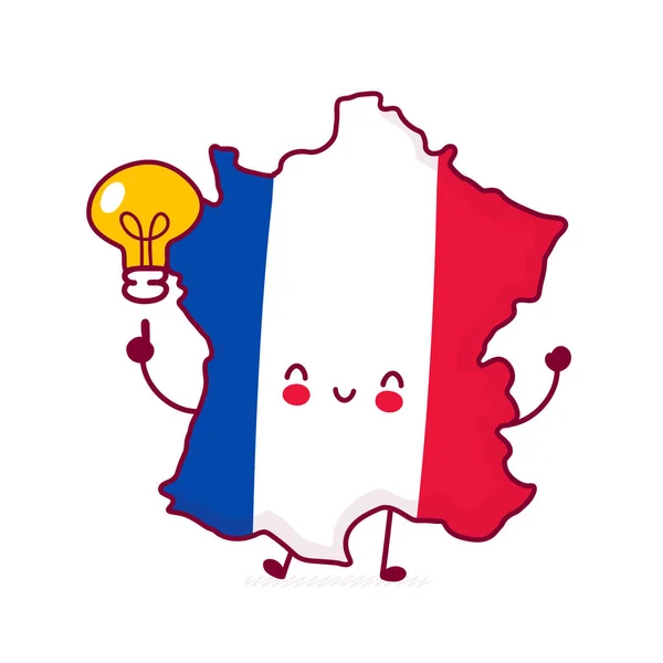 Милая веселая карта Франции и флаг — стоковый вектор