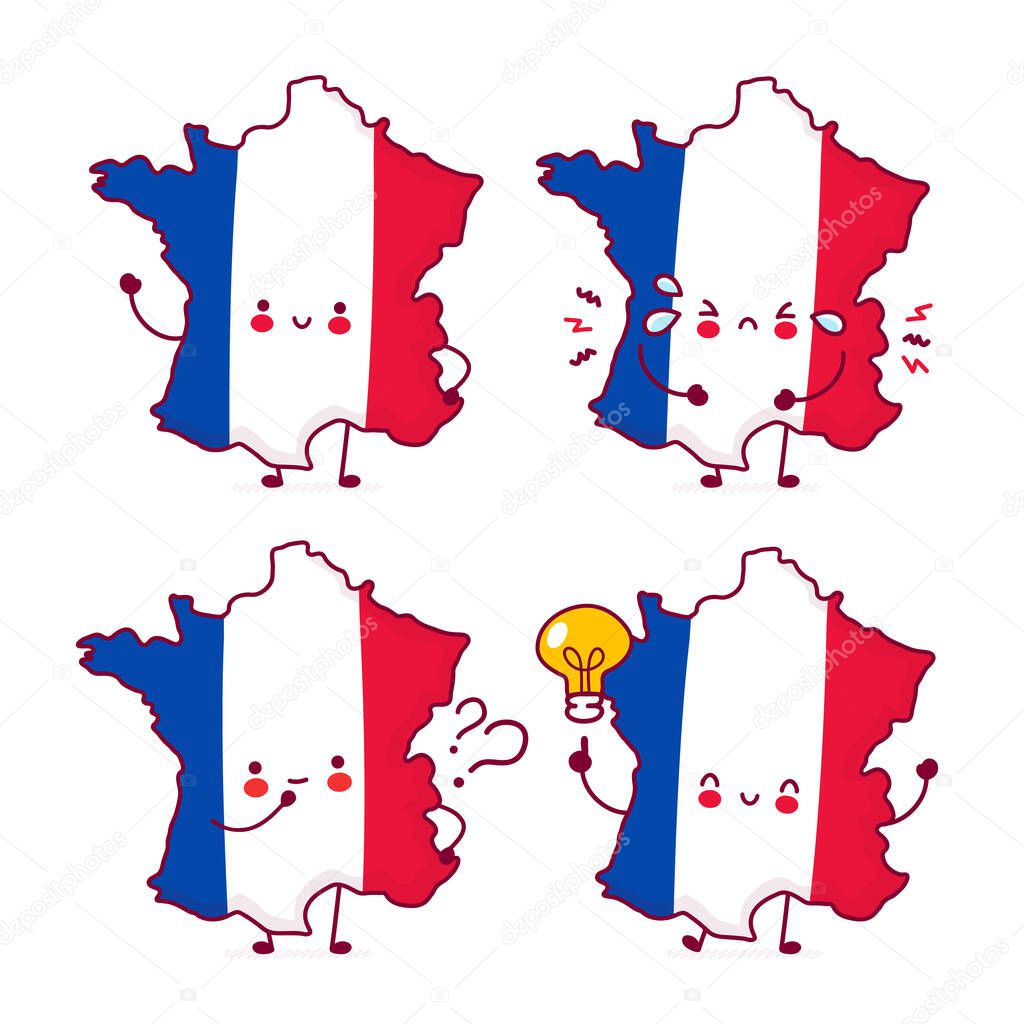 Cute happy funny France map and flag character